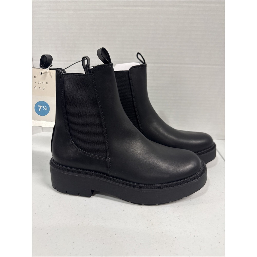 A New Day Demi Womens 7.5 Black Chunky Platform Lug Sole Chelsea Boots NWT